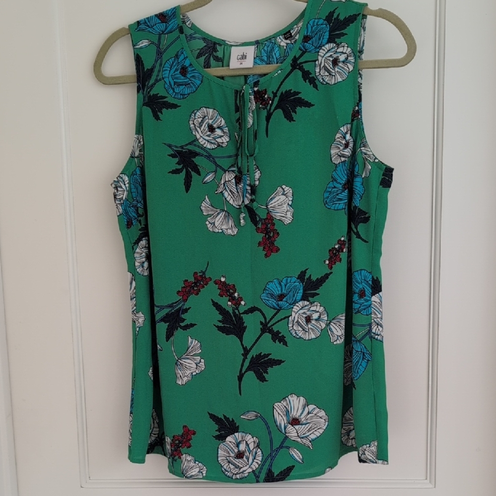 CAbi #3785 Primrose Green Floral Blouse
